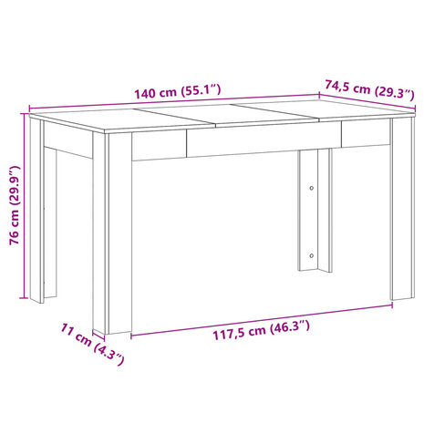 Eettafel 140x74,5x76 cm bewerkt hout artisanaal eikenkleurig 10
