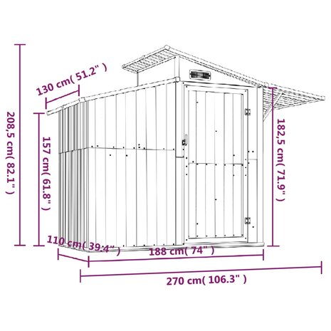 Tuinschuur 270x130x208,5 cm gegalvaniseerd staal bruin 7