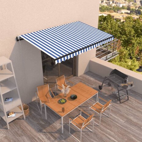 Luifel automatisch uittrekbaar 450x350 cm blauw en wit 1
