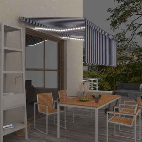 Luifel automatisch met gordijn LED windsensor 3x2,5 m blauw wit 1