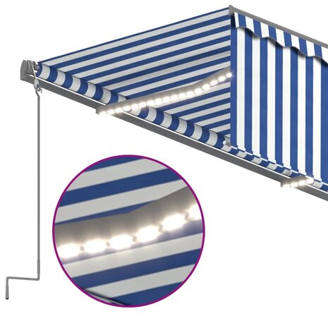 Luifel automatisch met gordijn LED windsensor 3x2,5 m blauw wit 5