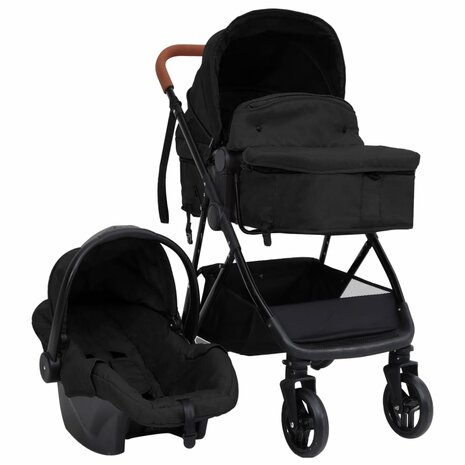 Kinderwagen 3-in-1 staal antracietkleurig en zwart 1