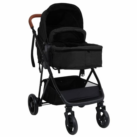 Kinderwagen 3-in-1 staal antracietkleurig en zwart 3