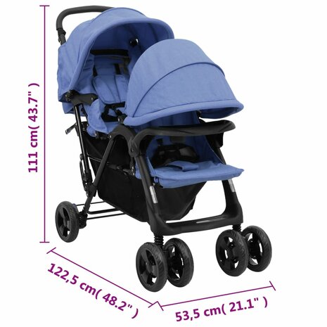 Tweeling kinderwagen tandem staal marineblauw 12
