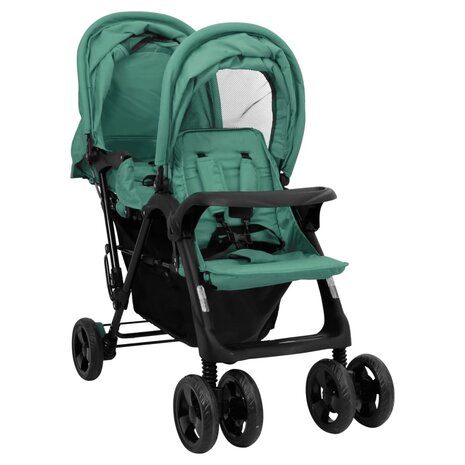 Tweeling kinderwagen tandem staal groen 2