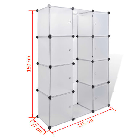 Kast met 9 compartimenten modulair 37x115x150 cm wit  7