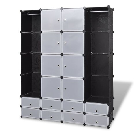 Kast modulair met 18 vakken 37x146x180,5 cm zwart en wit 2