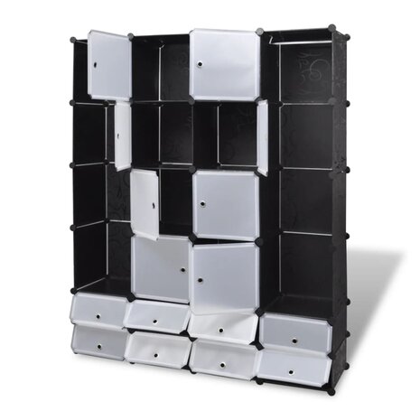 Kast modulair met 18 vakken 37x146x180,5 cm zwart en wit 3