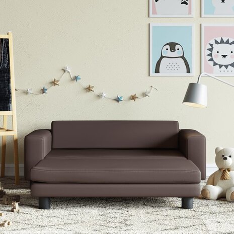 Kinderbank met voetensteun 100x50x30 cm kunstleer bruin 1