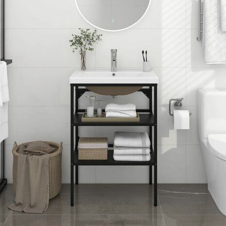Wastafelframe met inbouwwastafel ijzer zwart 1
