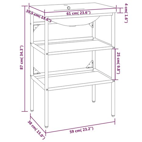 Wastafelframe met inbouwwastafel ijzer zwart 7