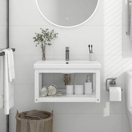 Wastafelframe wandgemonteerd 59x38x31 cm ijzer wit 1