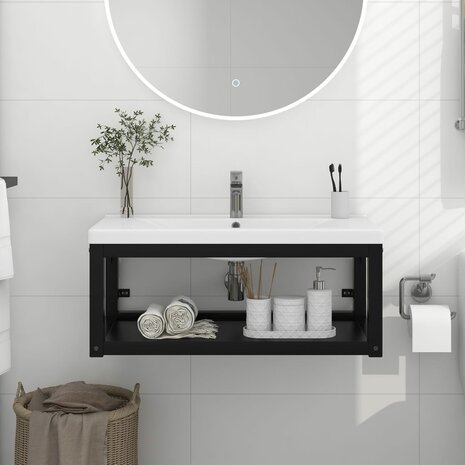Wastafelframe wandgemonteerd 79x38x31 cm ijzer zwart 1