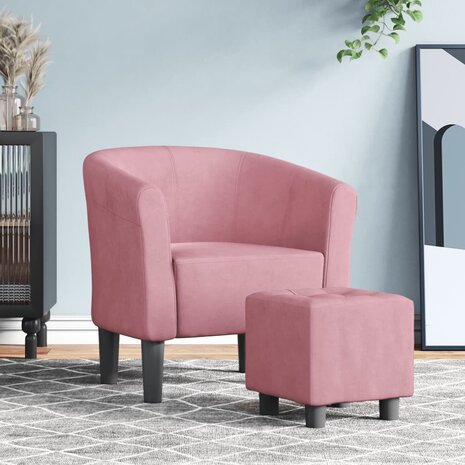 Kuipstoel met voetenbank fluweel roze 1