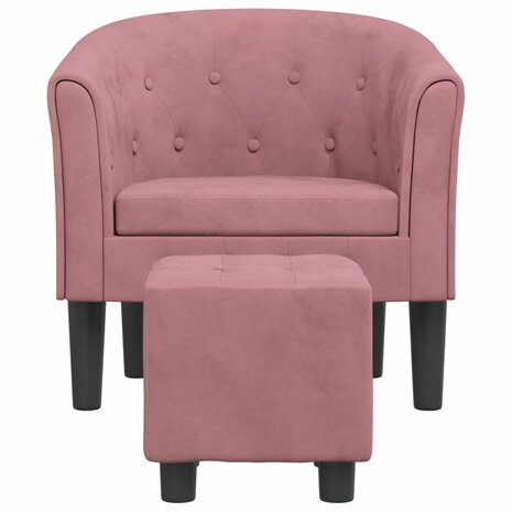 Kuipstoel met voetenbank fluweel roze 3