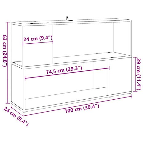 Boekenkast 100x24x63 cm bewerkt hout oud houtkleurig 9