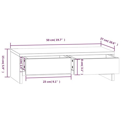 Monitorstandaard 50x27x15 cm massief grenenhout wit 9