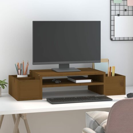 Monitorstandaard 70x27,5x15 cm massief grenenhout honingbruin 3
