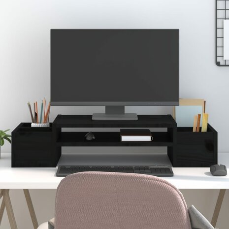 Monitorstandaard 70x27,5x15 cm massief grenenhout zwart 1