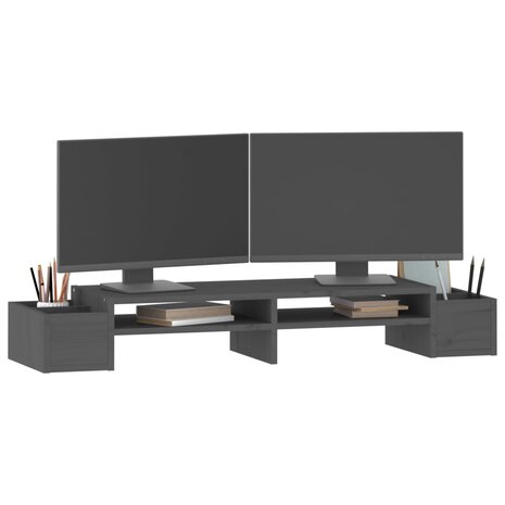 Monitorstandaard 100x27,5x15 cm massief grenenhout grijs 4
