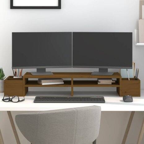 Monitorstandaard 100x27,5x15 cm massief grenenhout honingbruin 1