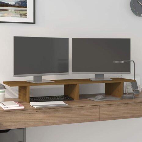 Monitorstandaard 100x27x15 cm massief grenenhout honingbruin 1