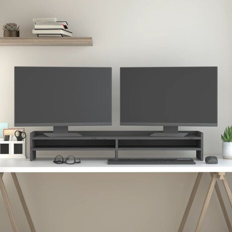 Monitorstandaard 100x24x16 cm massief grenenhout grijs 1