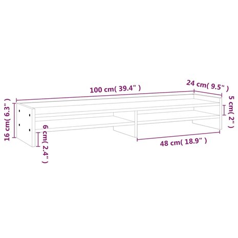 Monitorstandaard 100x24x16 cm massief grenenhout grijs 8