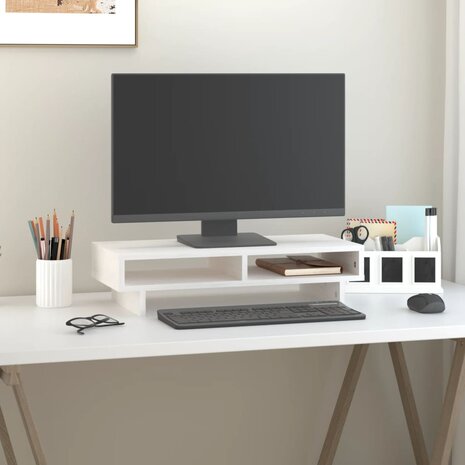 Monitorstandaard 60x27x14 cm massief grenenhout wit 3