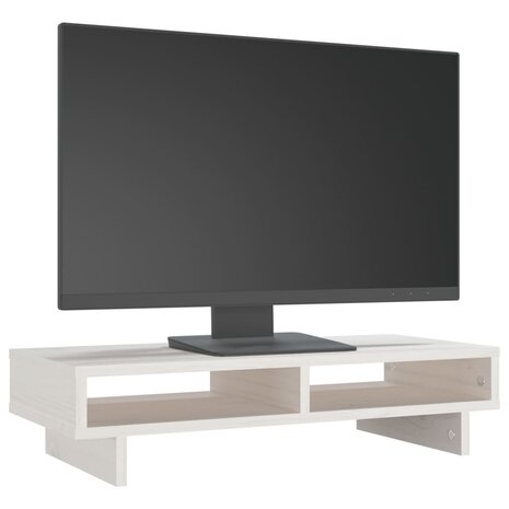 Monitorstandaard 60x27x14 cm massief grenenhout wit 4