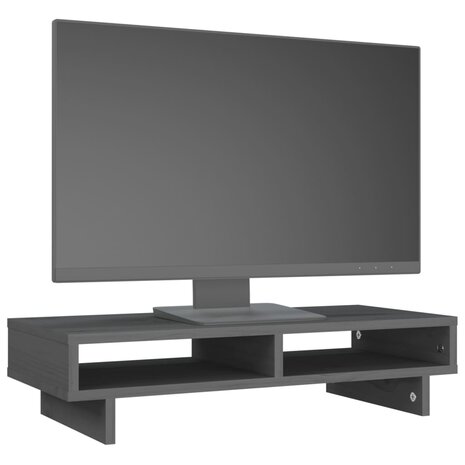 Monitorstandaard 60x27x14 cm massief grenenhout grijs 4