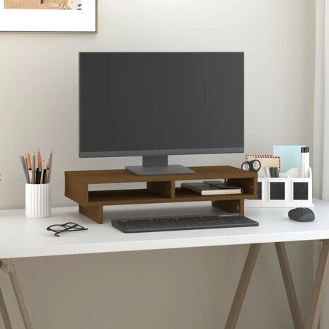 Monitorstandaard 60x27x14 cm massief grenenhout honingbruin 1