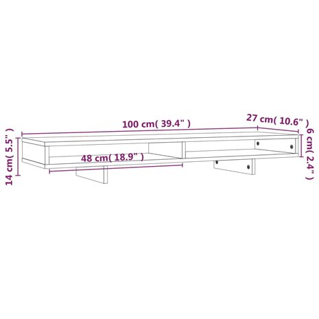 Monitorstandaard 100x27x14 cm massief grenenhout honingbruin 8