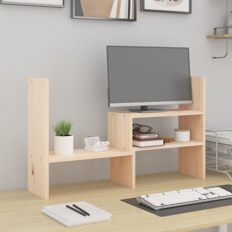 Monitorstandaard (39-72)x17x43 cm massief grenenhout 1