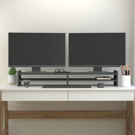 Monitorstandaard 100x27x15 cm massief grenenhout grijs 3