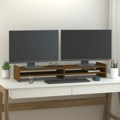 Monitorstandaard 100x27x15 cm massief grenenhout honingbruin 1