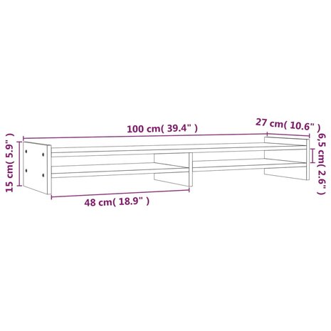 Monitorstandaard 100x27x15 cm massief grenenhout honingbruin 8