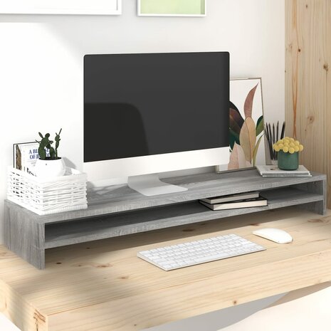 Monitorstandaard 100x24x13 cm bewerkt hout grijs sonoma eiken 1