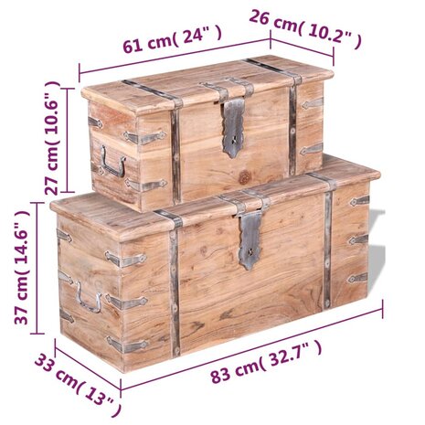 2-delige Opbergkistenset acaciahout 8