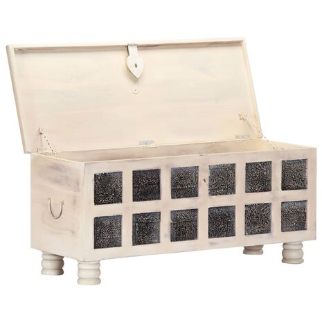 Opbergkist 110x40x45 cm massief acaciahout wit 2