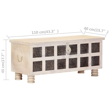Opbergkist 110x40x45 cm massief acaciahout wit 9