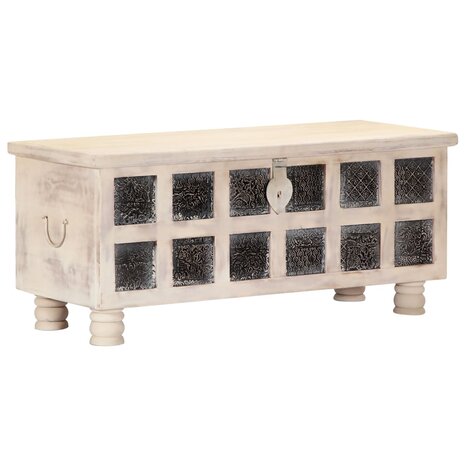 Opbergkist 110x40x45 cm massief acaciahout wit 10