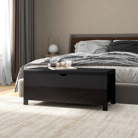 Opbergbox met kussen 105x40x45 cm bewerkt hout hoogglans zwart 1