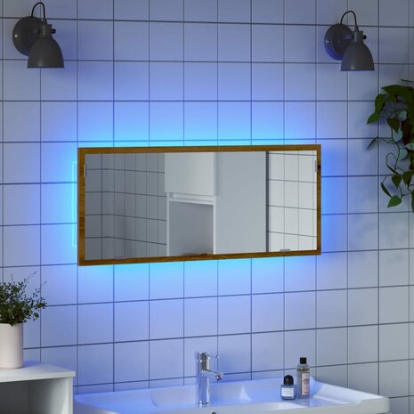 Badkamerspiegel LED 100x8,5x37 cm bewerkt hout artisanaal eiken 1