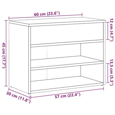 Schoenenbank 60x30x45 cm bewerkt hout oud houtkleurig 10
