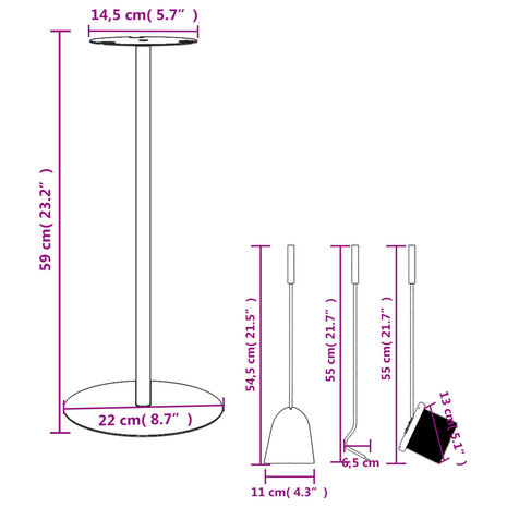 4-delige Haardset 22x59 cm staal 10