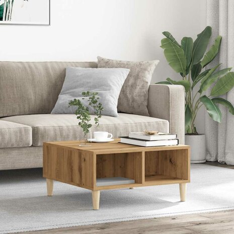 Salontafel 60x60x30 cm bewerkt hout artisanaal eiken 3