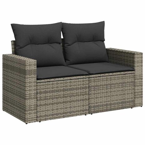 7-delige Loungeset met kussens poly rattan grijs 3
