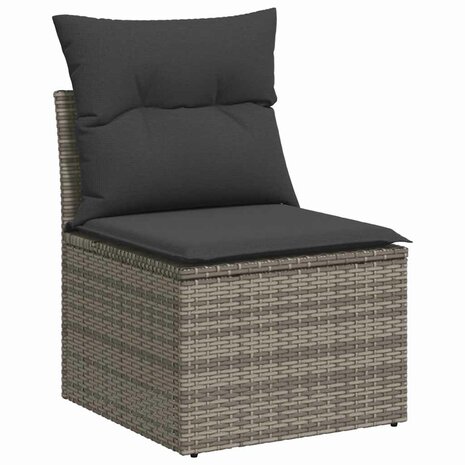 7-delige Loungeset met kussens poly rattan grijs 4