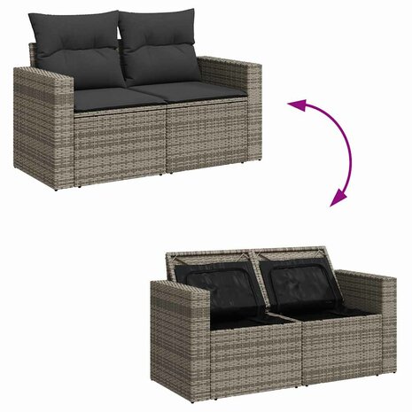 7-delige Loungeset met kussens poly rattan grijs 8